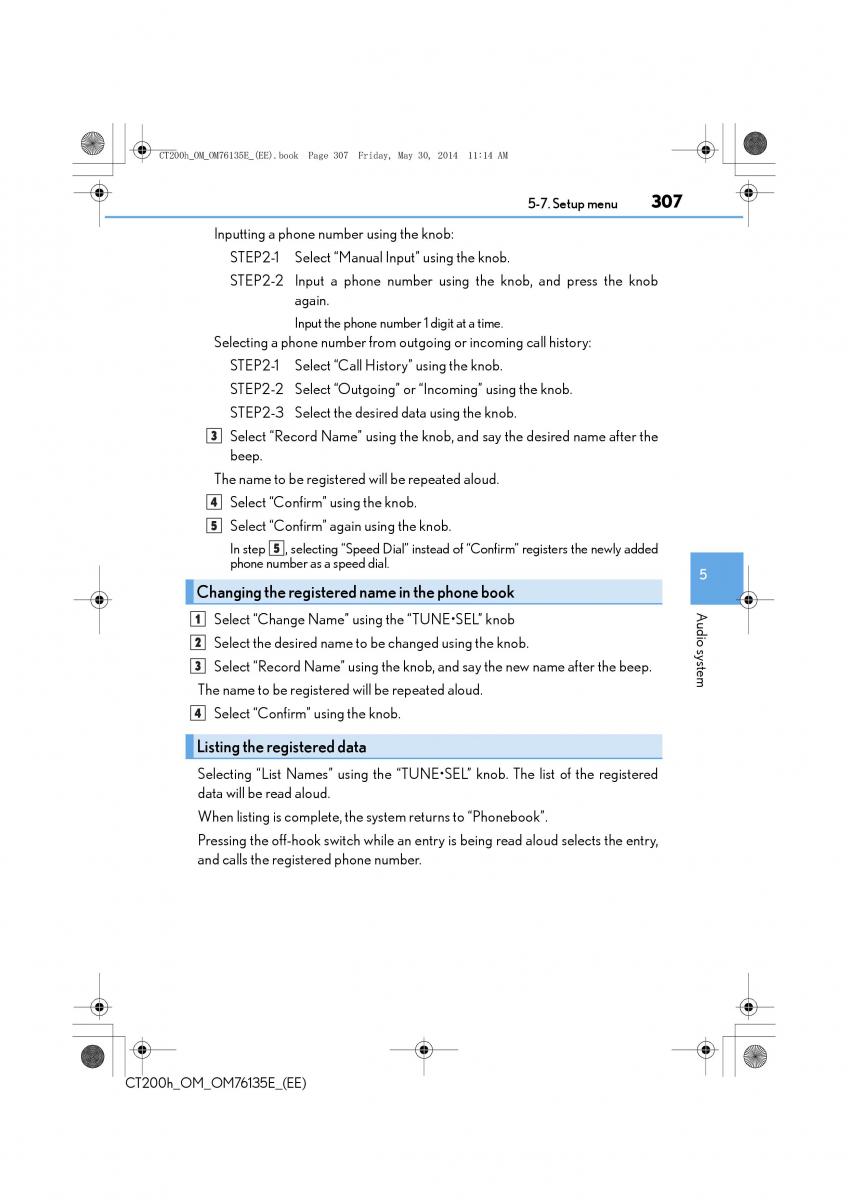 Lexus CT200h owners manual / page 307