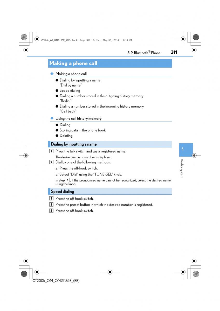 Lexus CT200h owners manual / page 311