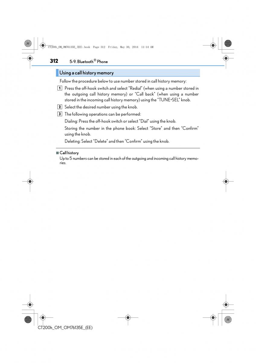 Lexus CT200h owners manual / page 312