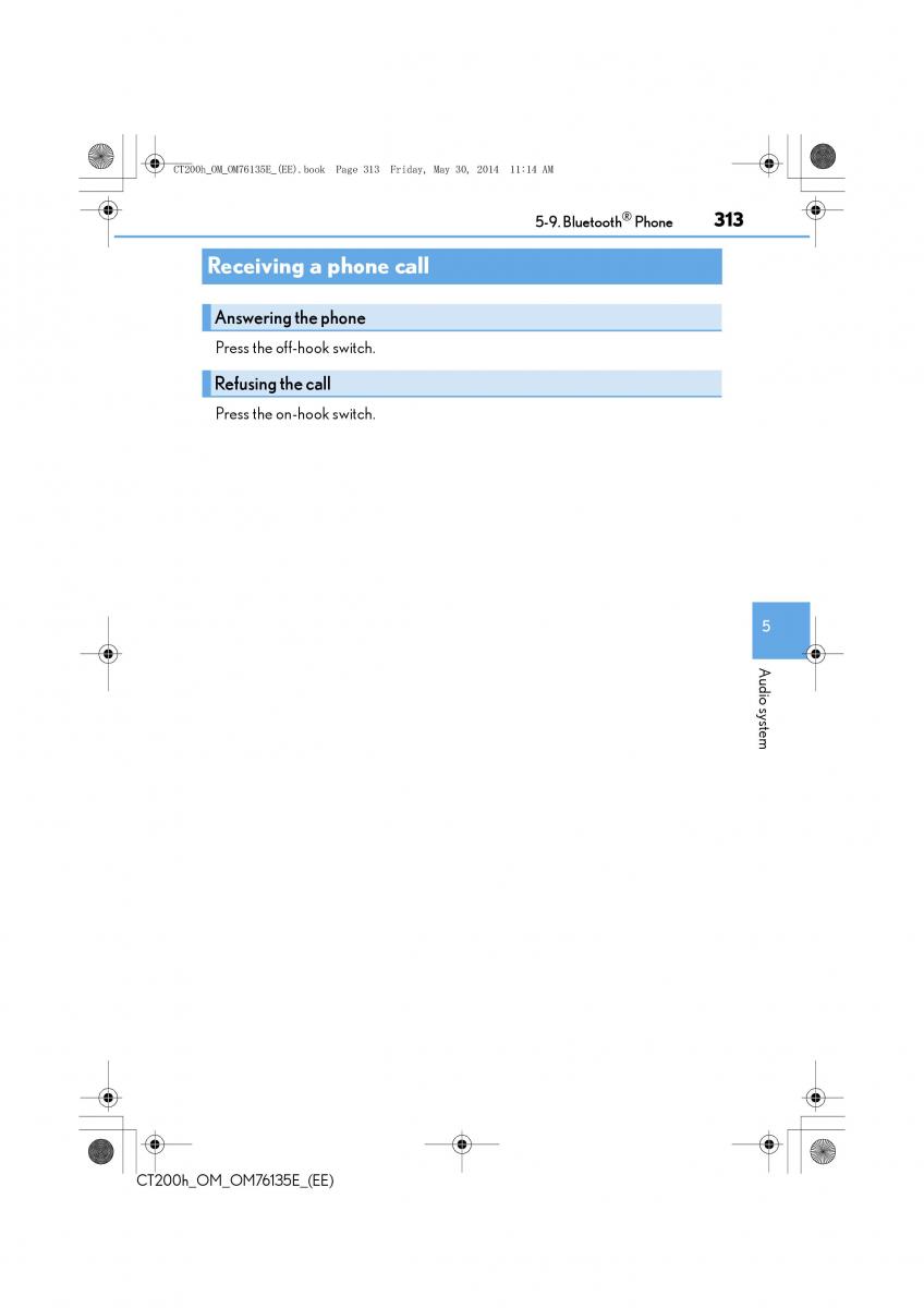 Lexus CT200h owners manual / page 313
