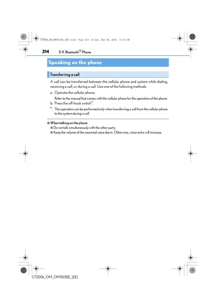 Lexus CT200h owners manual / page 314