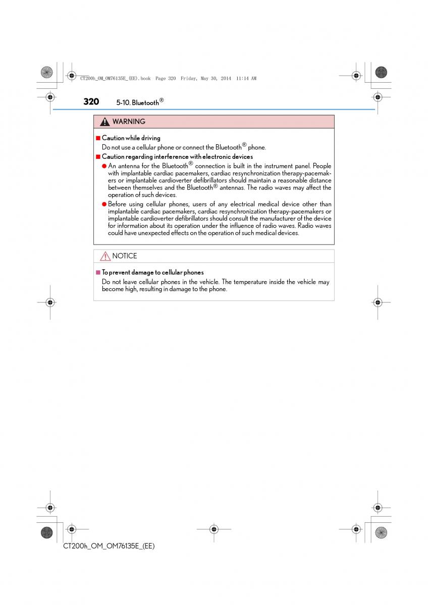 Lexus CT200h owners manual / page 320