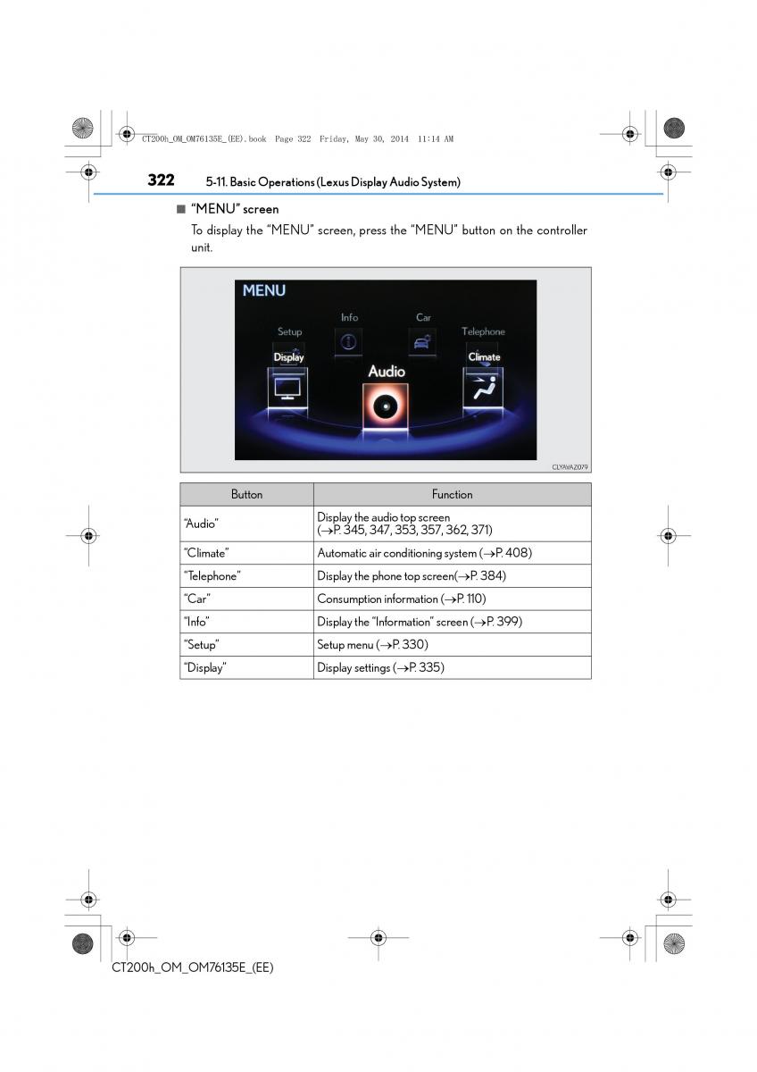 Lexus CT200h owners manual / page 322