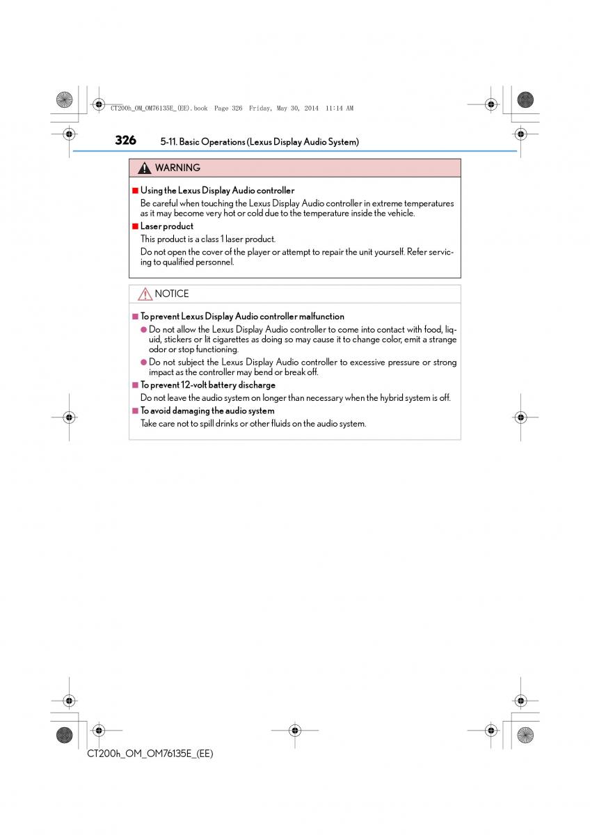 Lexus CT200h owners manual / page 326