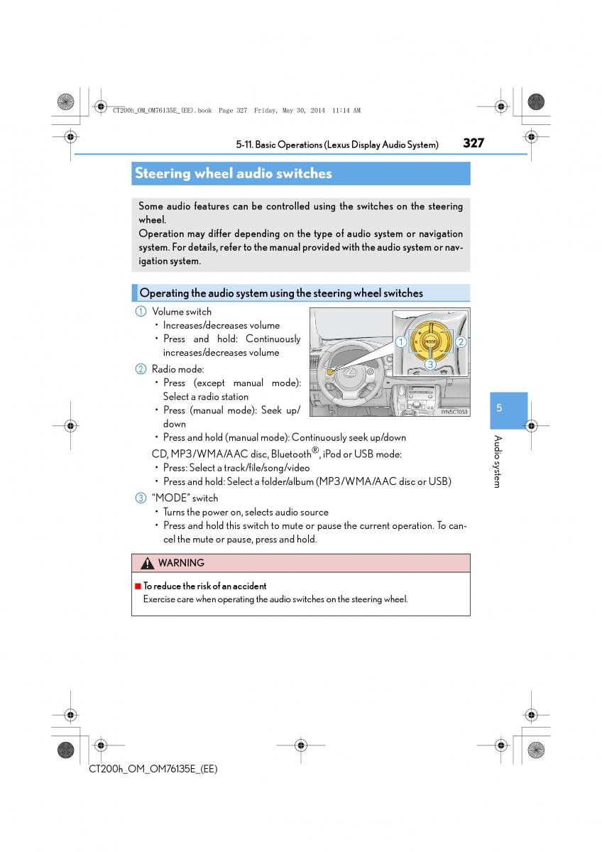 Lexus CT200h owners manual / page 327