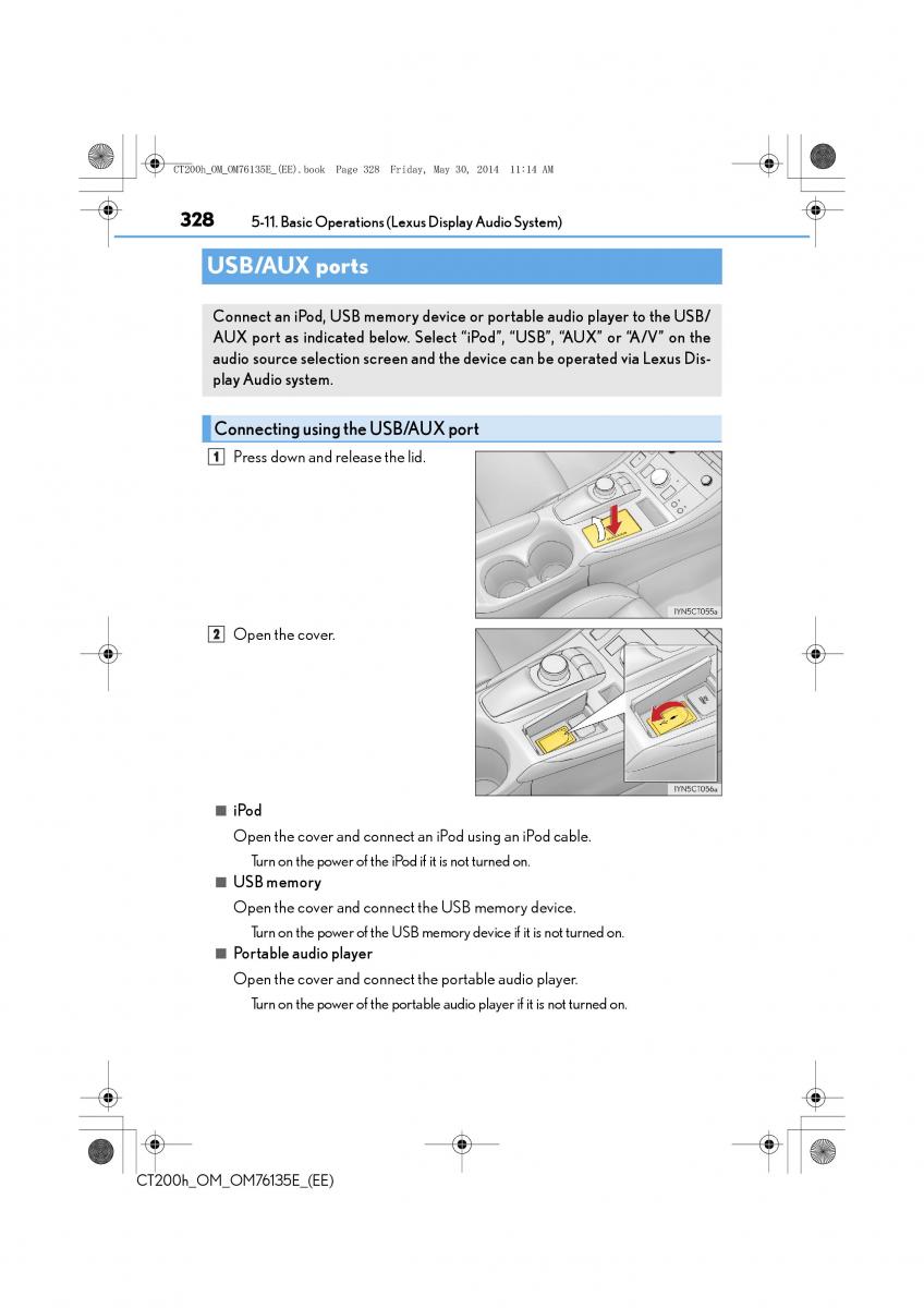 Lexus CT200h owners manual / page 328