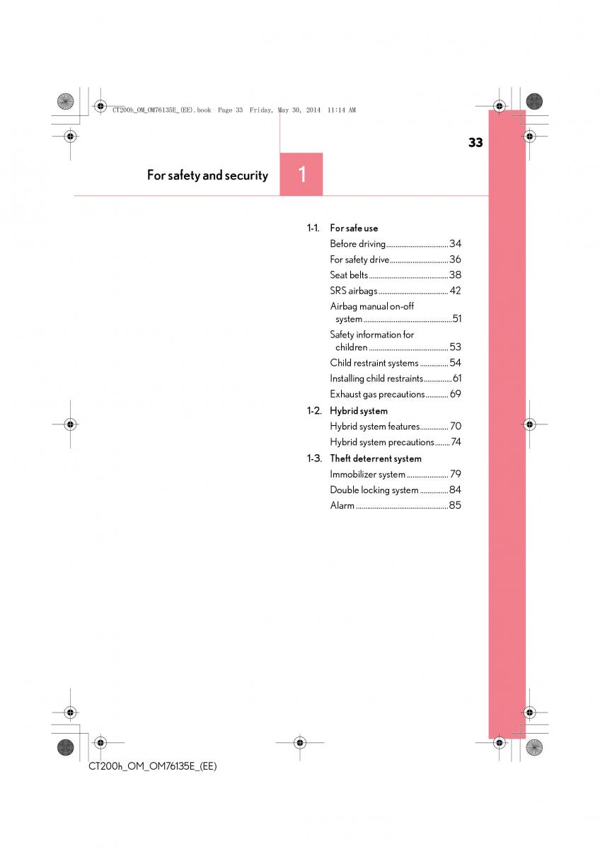Lexus CT200h owners manual / page 33