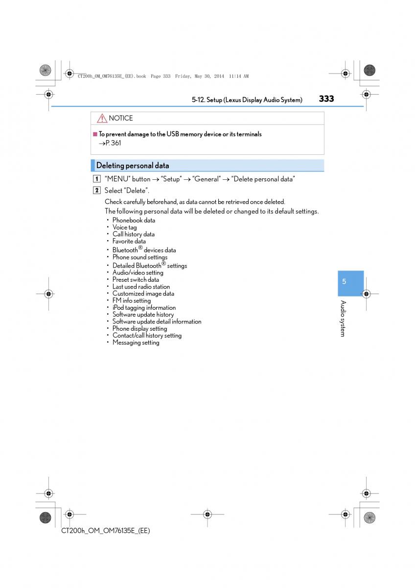 Lexus CT200h owners manual / page 333