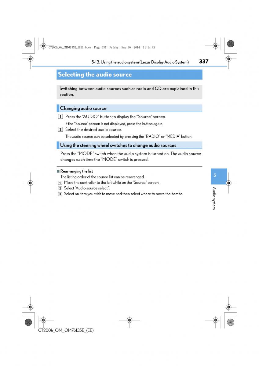 Lexus CT200h owners manual / page 337