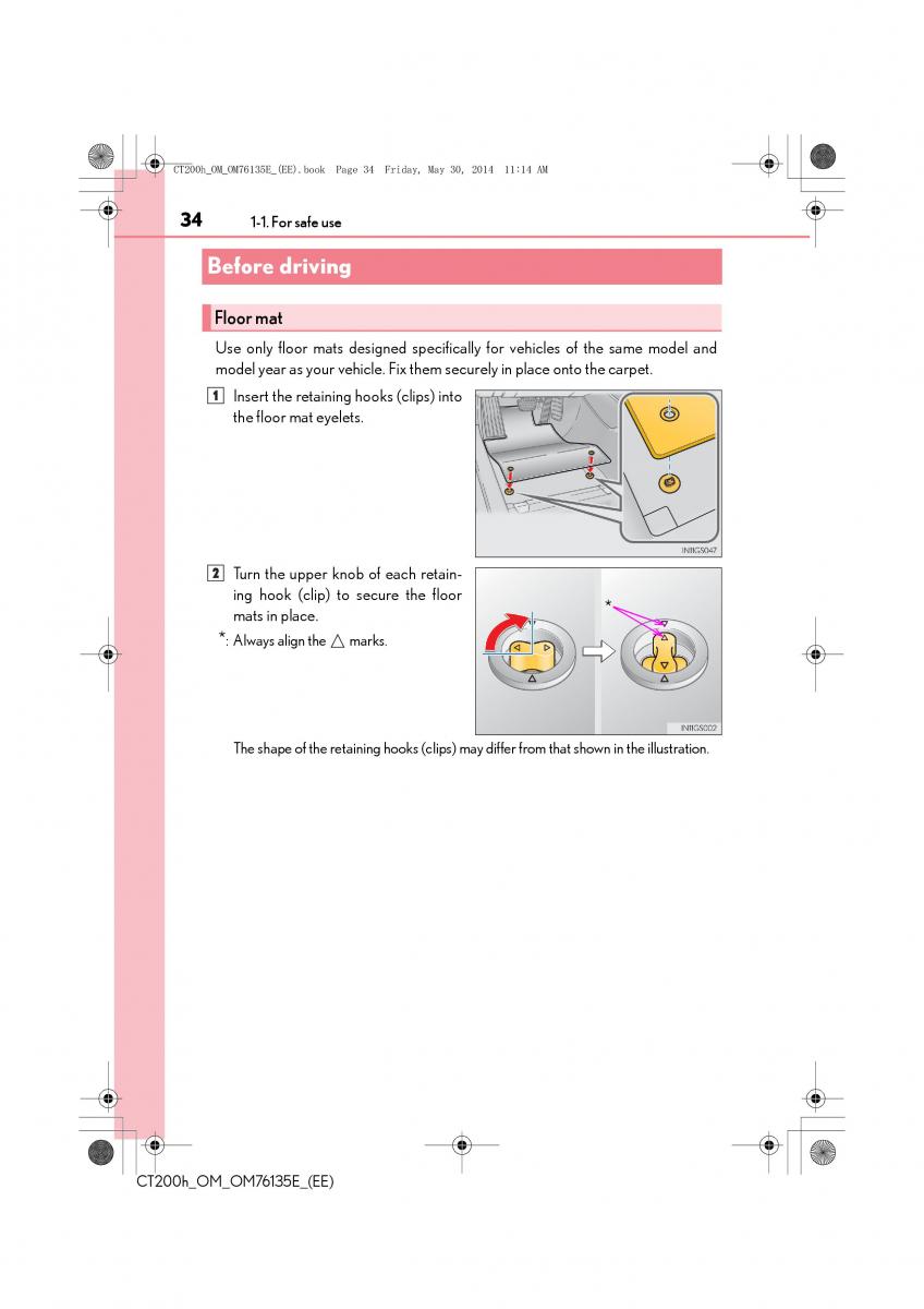 Lexus CT200h owners manual / page 34