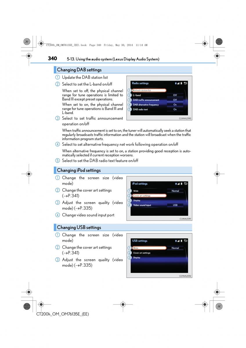 Lexus CT200h owners manual / page 340