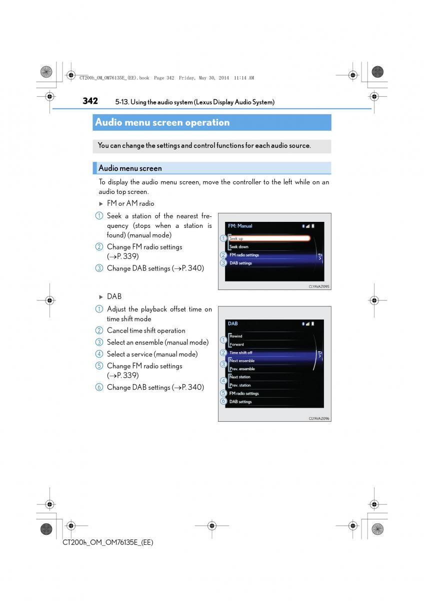 Lexus CT200h owners manual / page 342