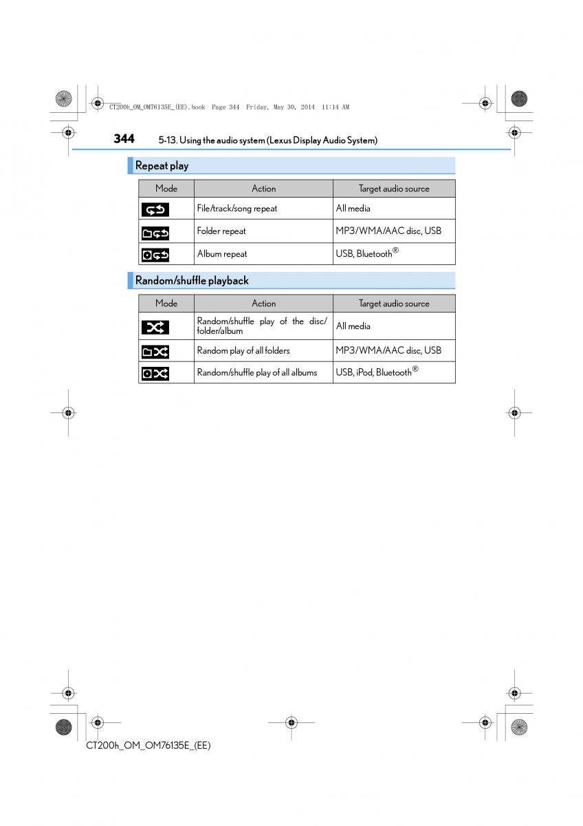 Lexus CT200h owners manual / page 344