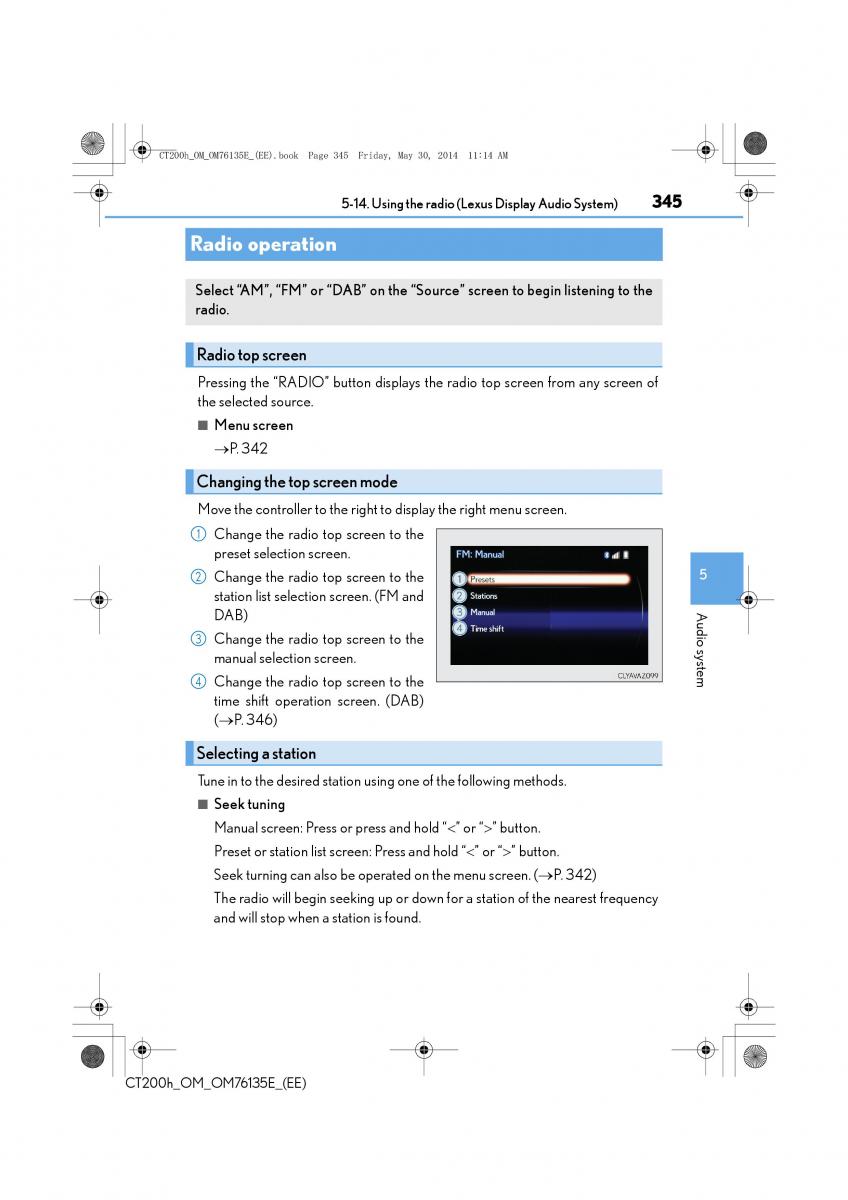 Lexus CT200h owners manual / page 345