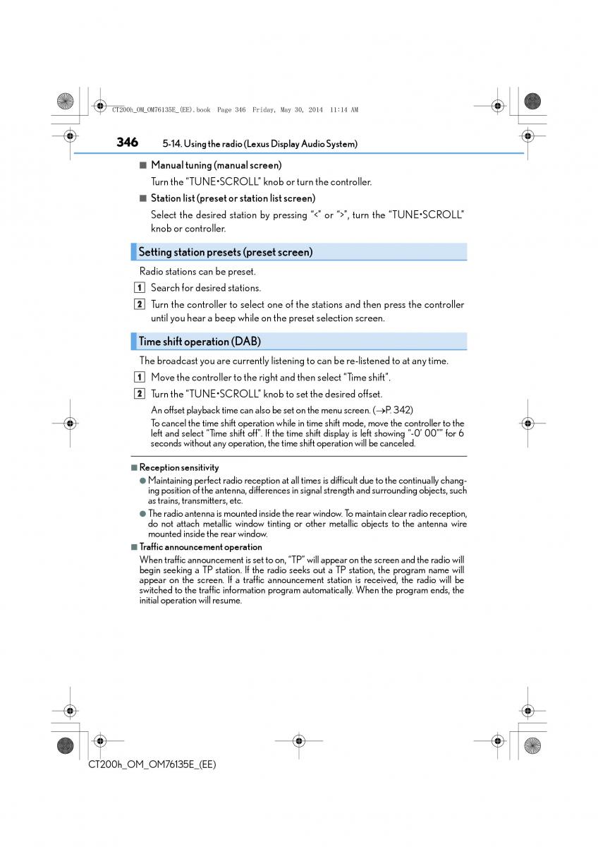 Lexus CT200h owners manual / page 346