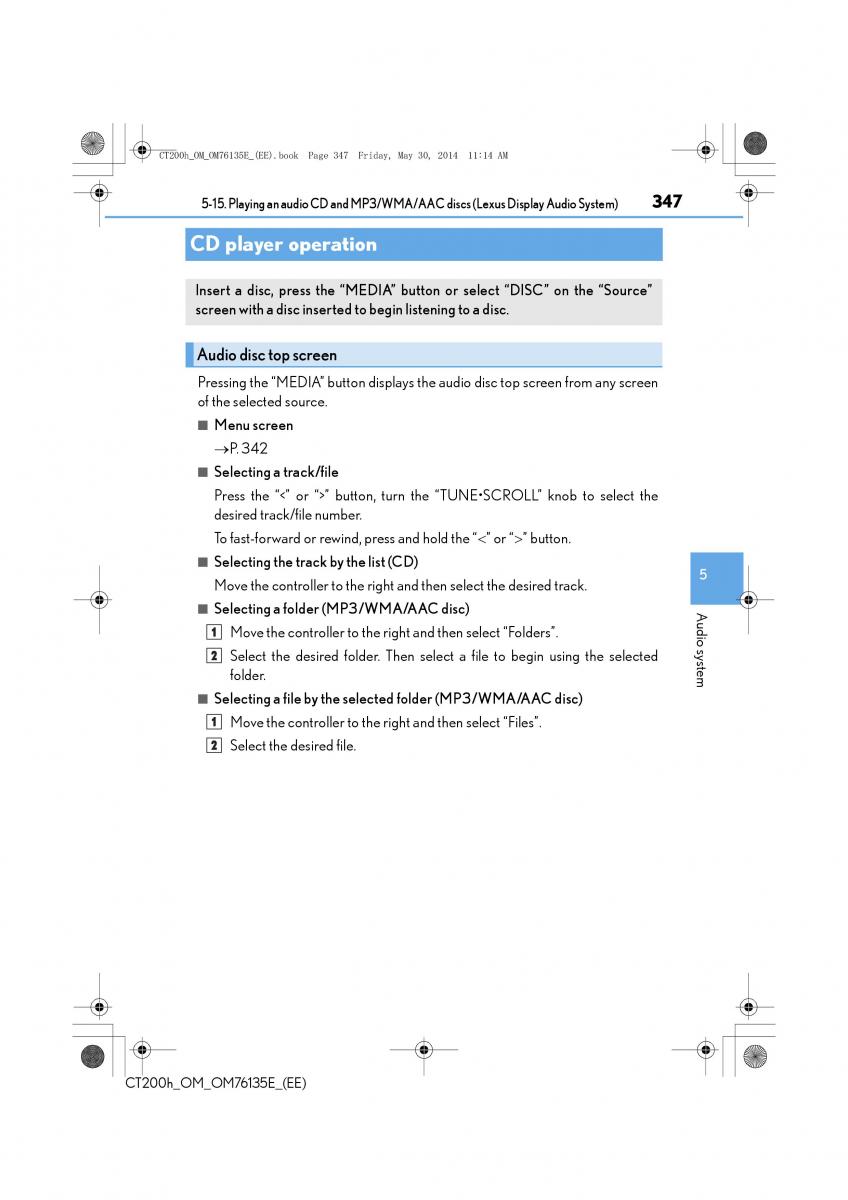 Lexus CT200h owners manual / page 347