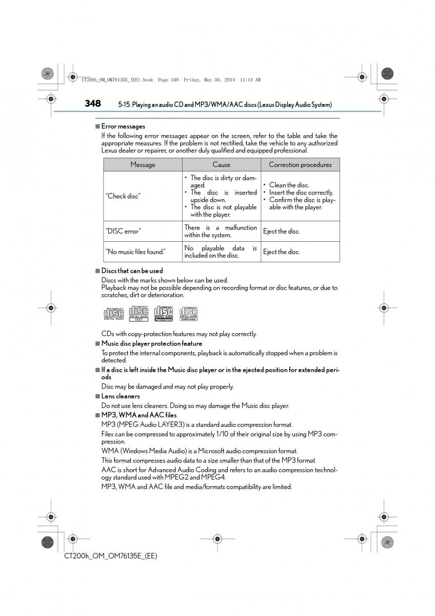 Lexus CT200h owners manual / page 348