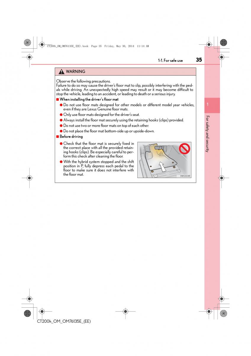 Lexus CT200h owners manual / page 35