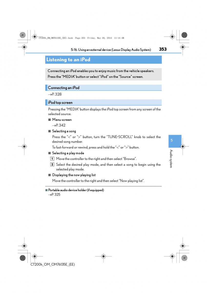 Lexus CT200h owners manual / page 353