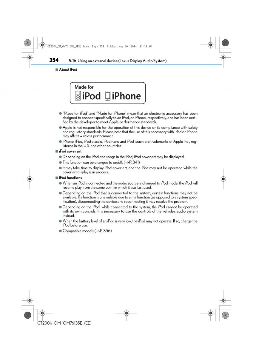Lexus CT200h owners manual / page 354