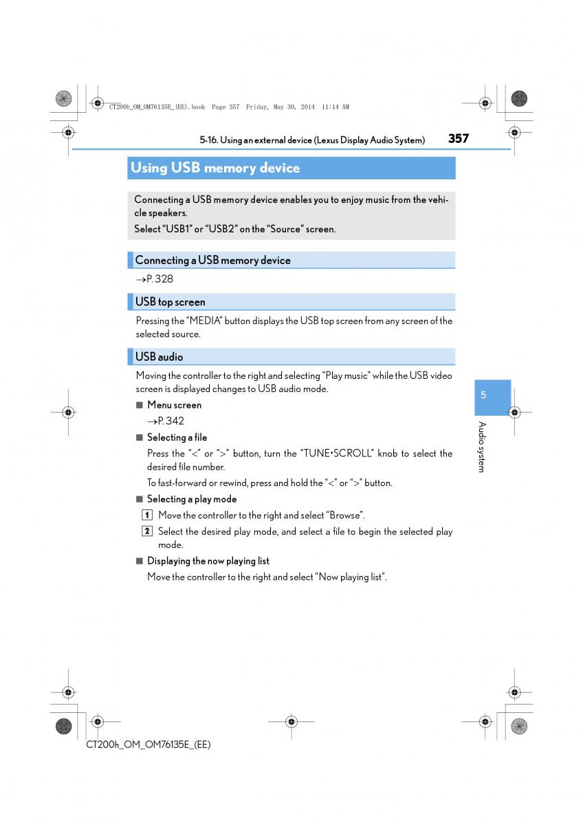 Lexus CT200h owners manual / page 357