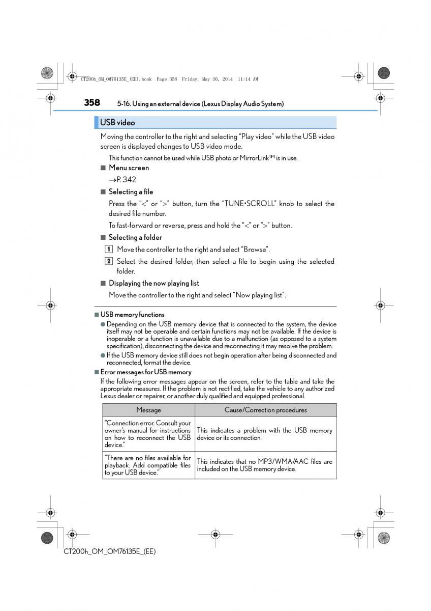 Lexus CT200h owners manual / page 358