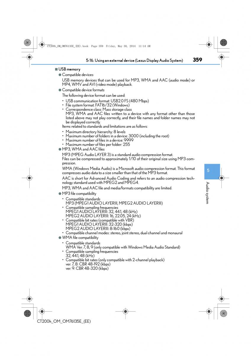 Lexus CT200h owners manual / page 359