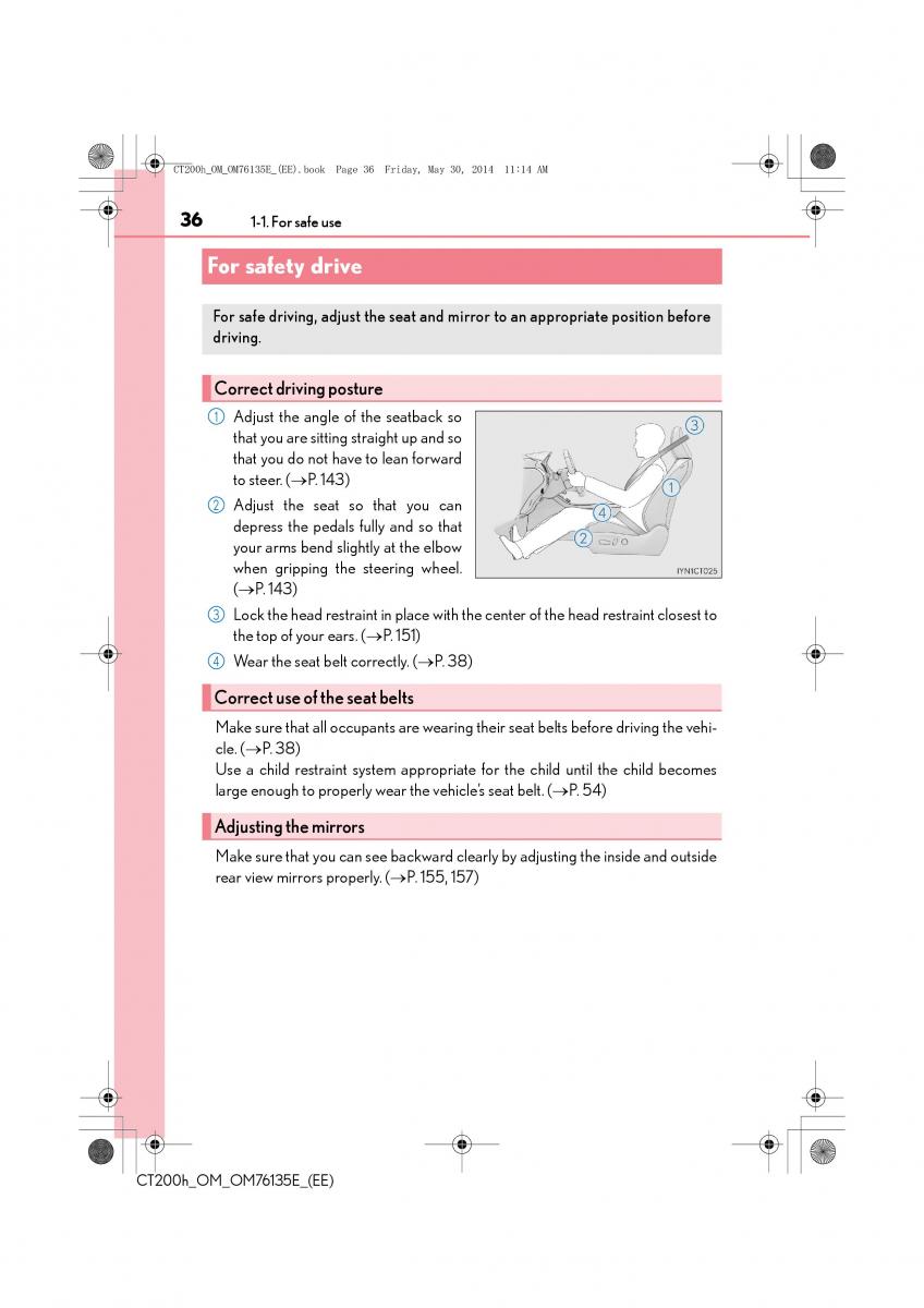 Lexus CT200h owners manual / page 36