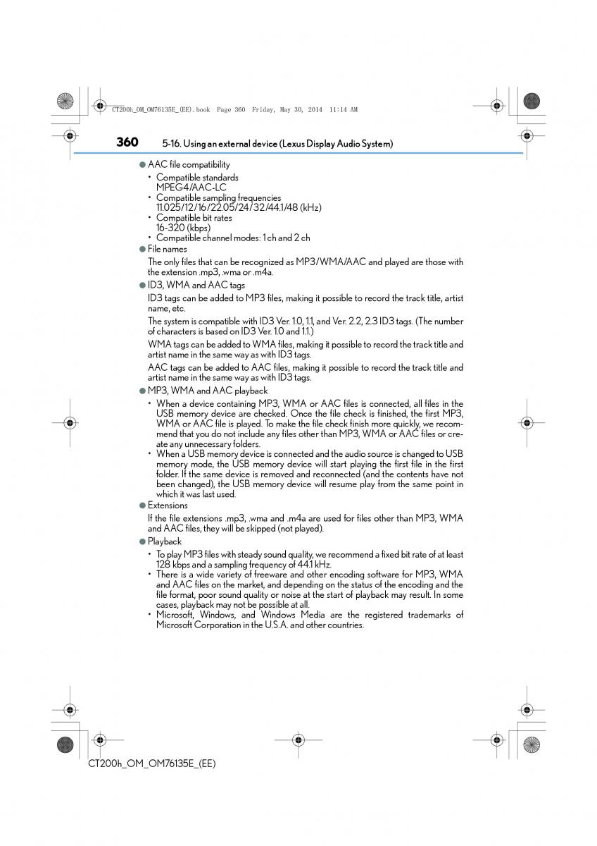 Lexus CT200h owners manual / page 360