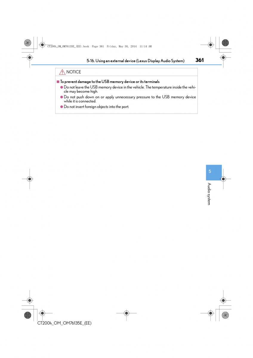Lexus CT200h owners manual / page 361
