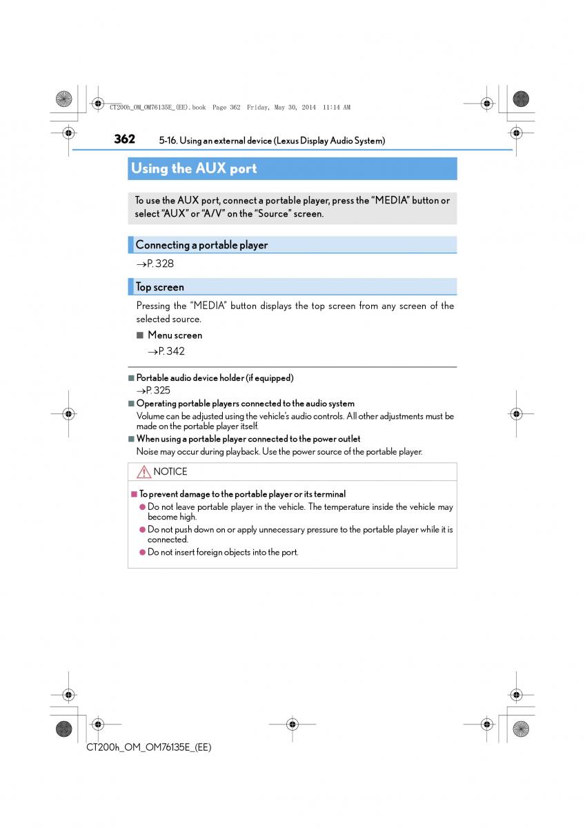 Lexus CT200h owners manual / page 362