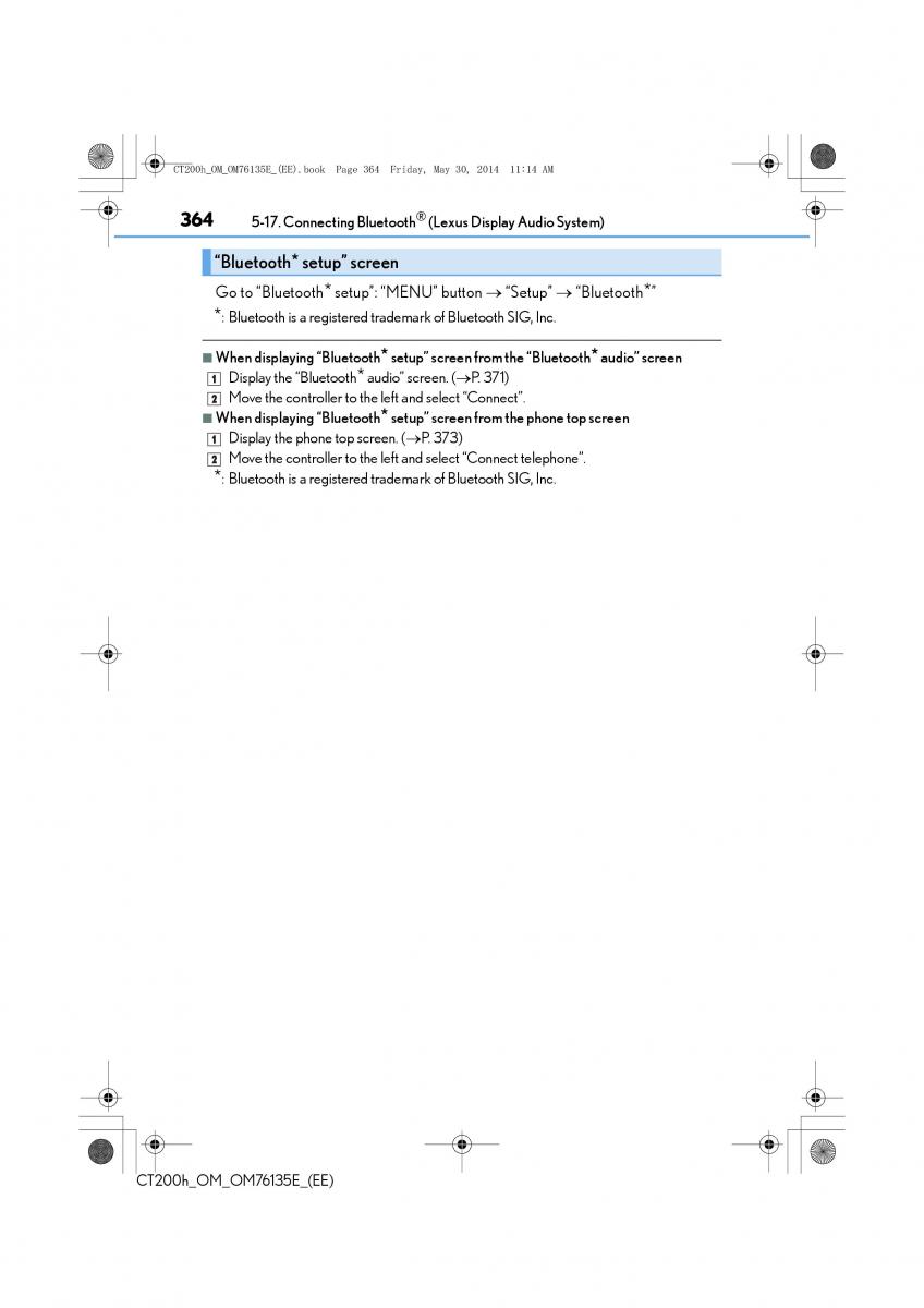 Lexus CT200h owners manual / page 364