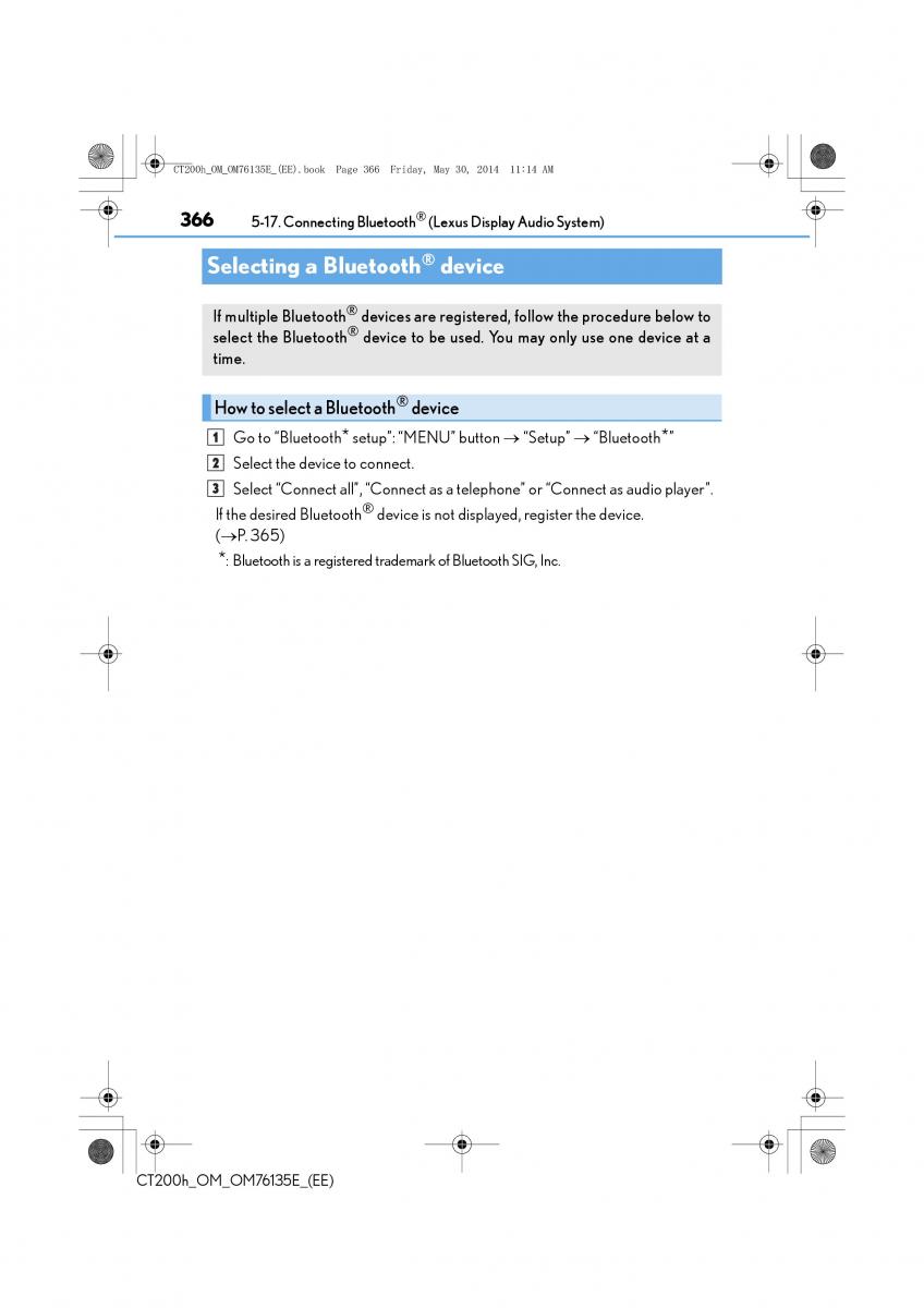 Lexus CT200h owners manual / page 366