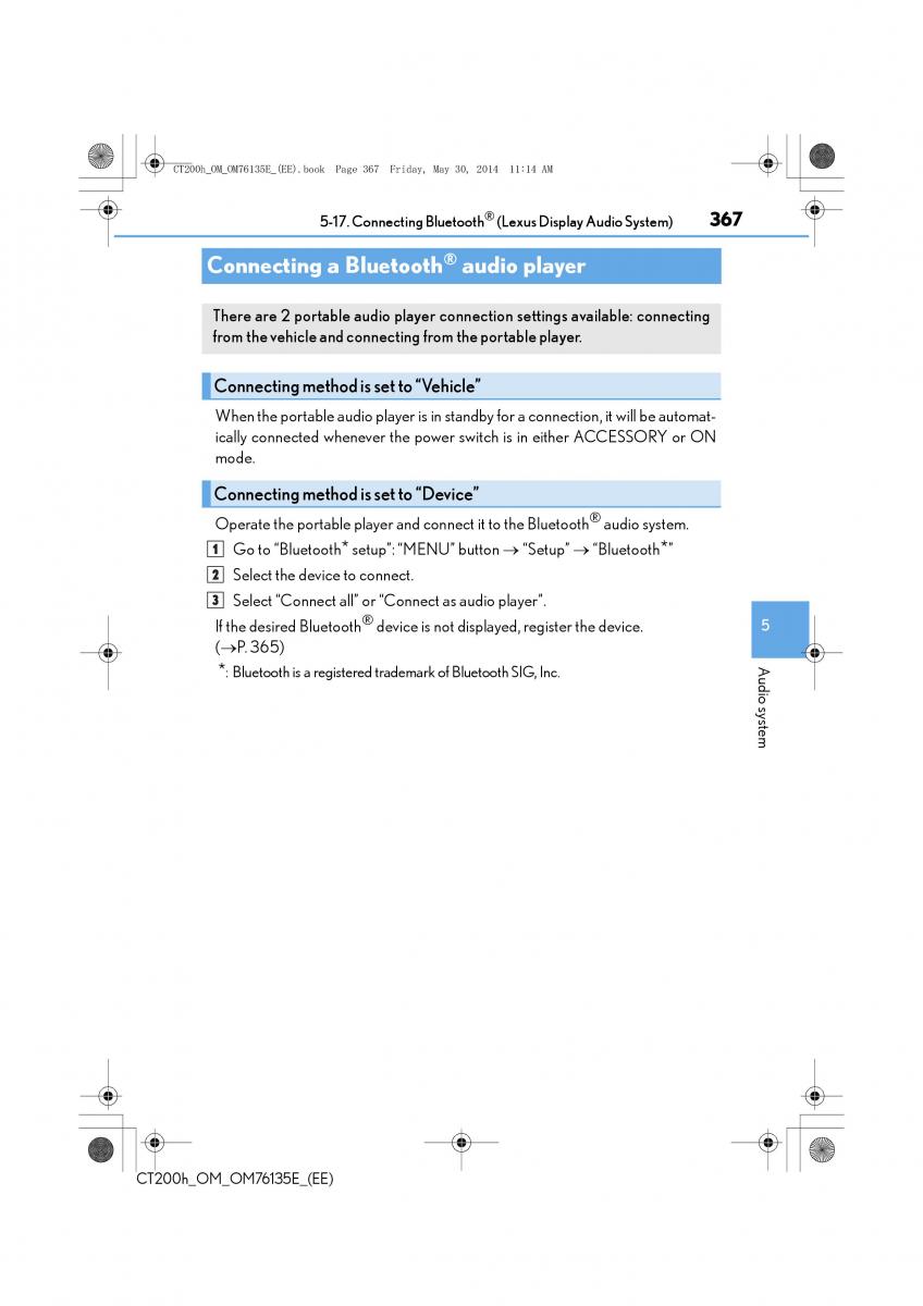 Lexus CT200h owners manual / page 367