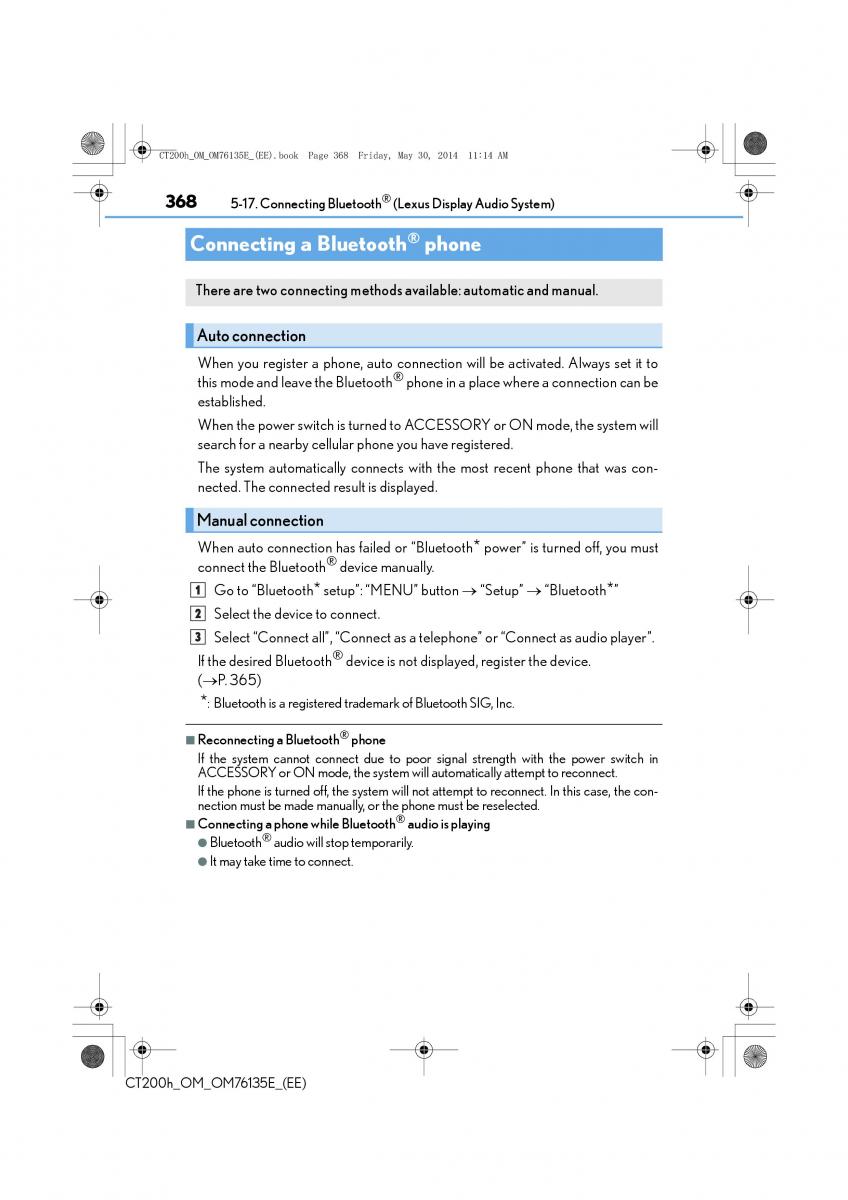 Lexus CT200h owners manual / page 368