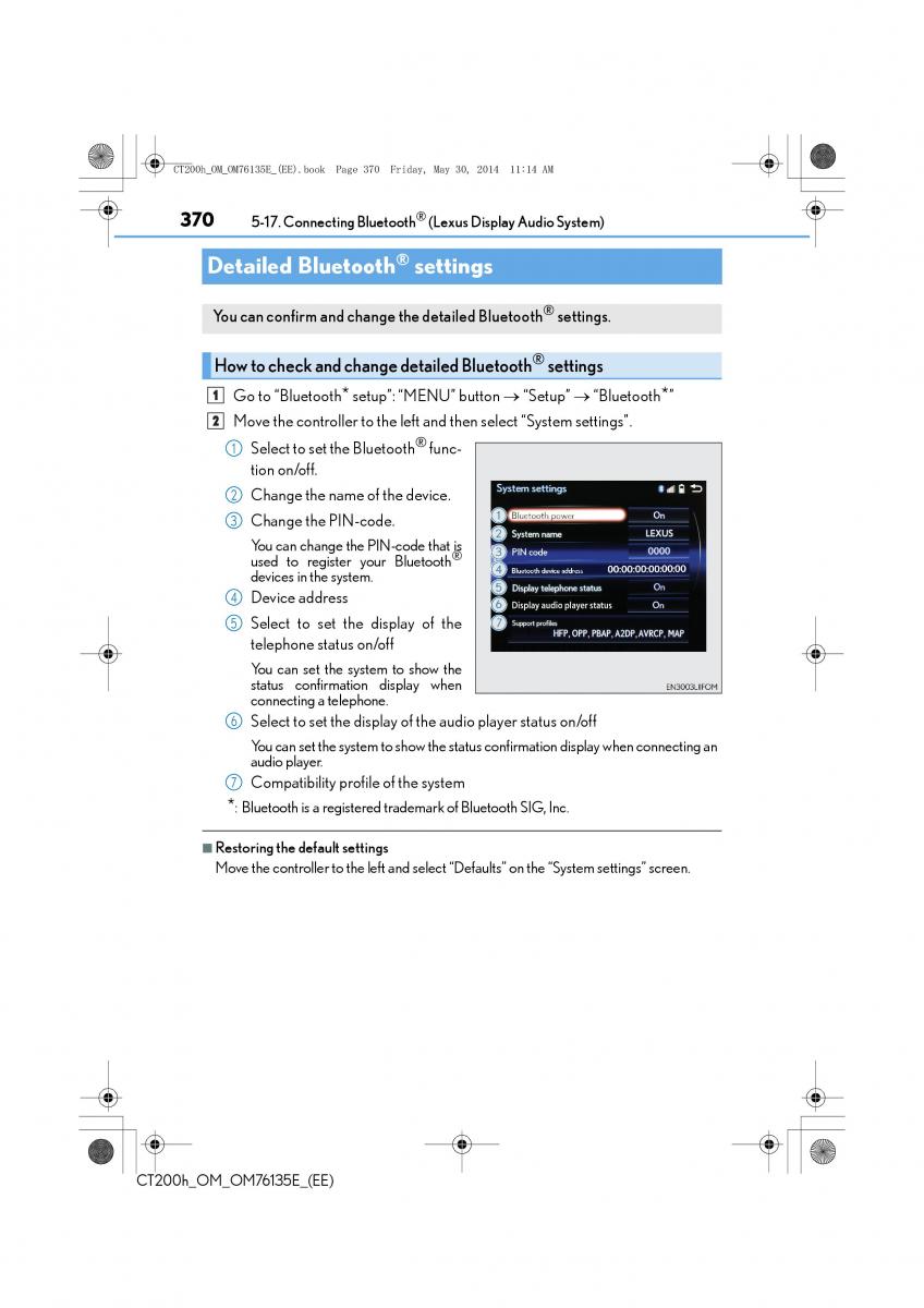 Lexus CT200h owners manual / page 370