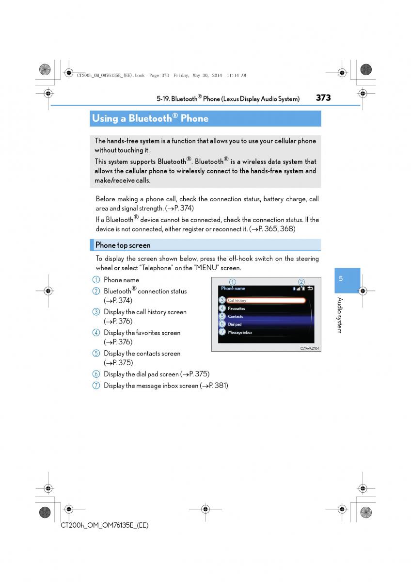 Lexus CT200h owners manual / page 373