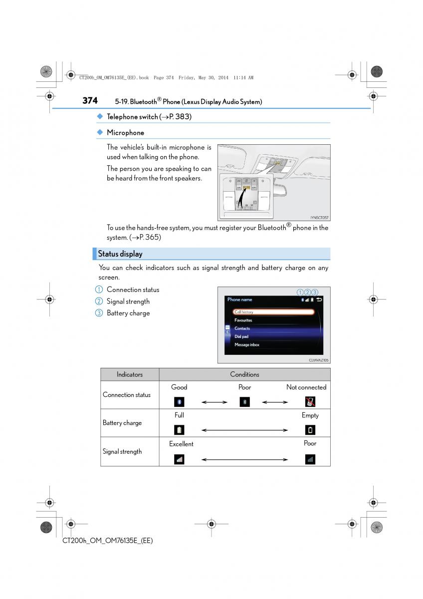 Lexus CT200h owners manual / page 374