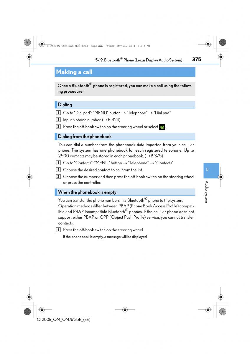 Lexus CT200h owners manual / page 375