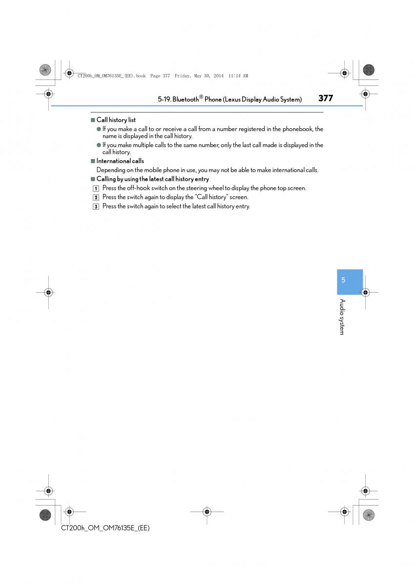 Lexus CT200h owners manual / page 377