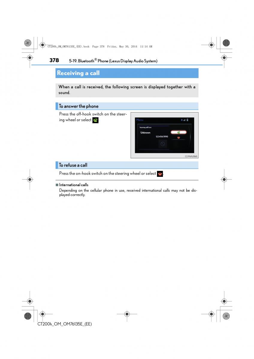 Lexus CT200h owners manual / page 378