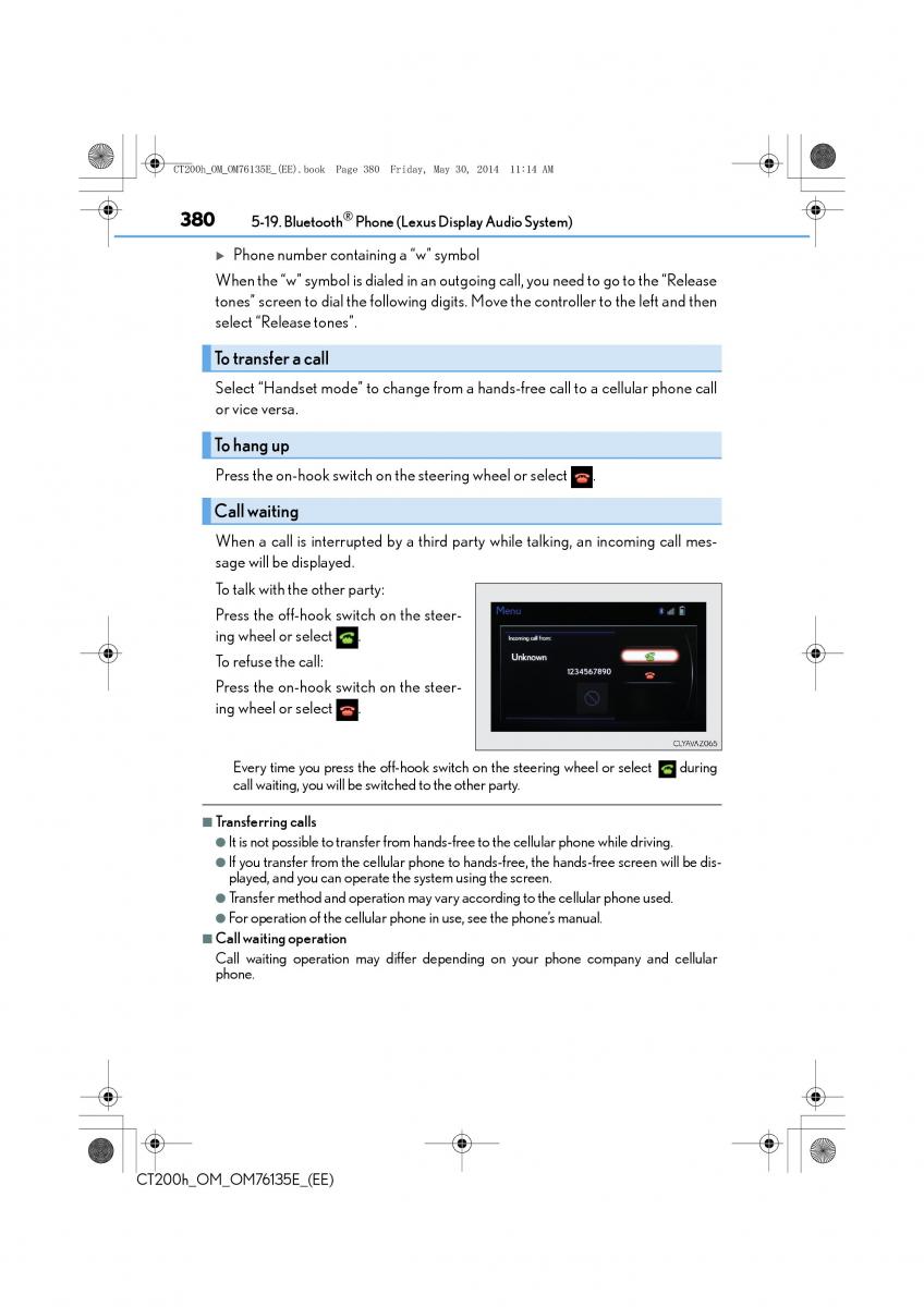 Lexus CT200h owners manual / page 380