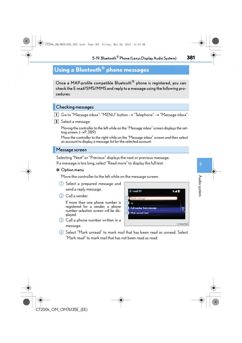 Lexus CT200h owners manual / page 381