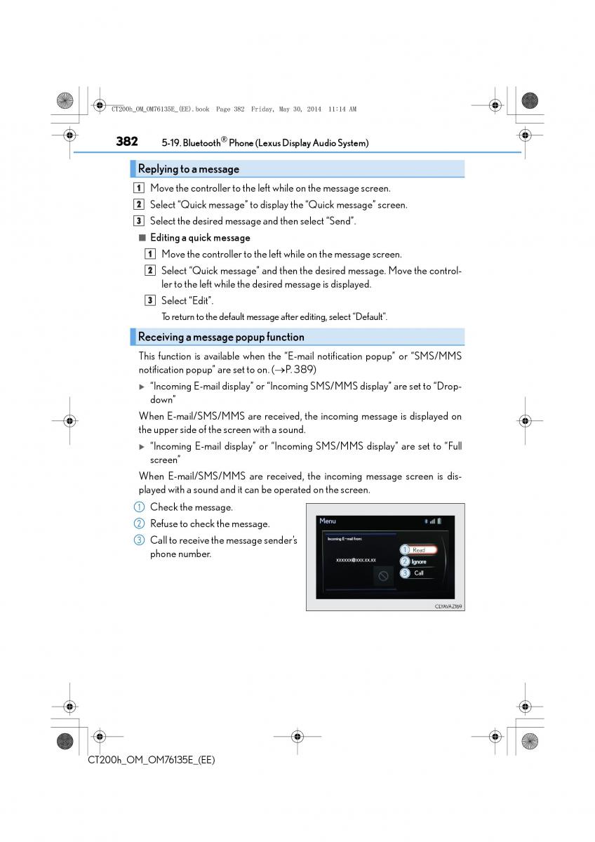 Lexus CT200h owners manual / page 382