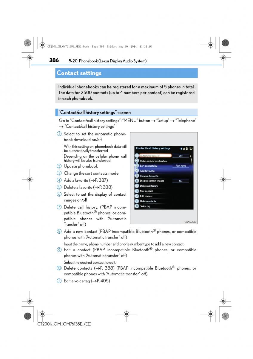 Lexus CT200h owners manual / page 386