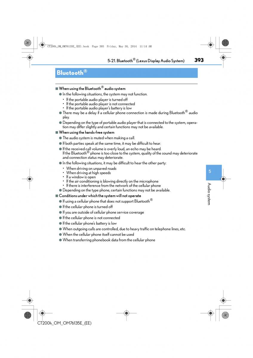 Lexus CT200h owners manual / page 393