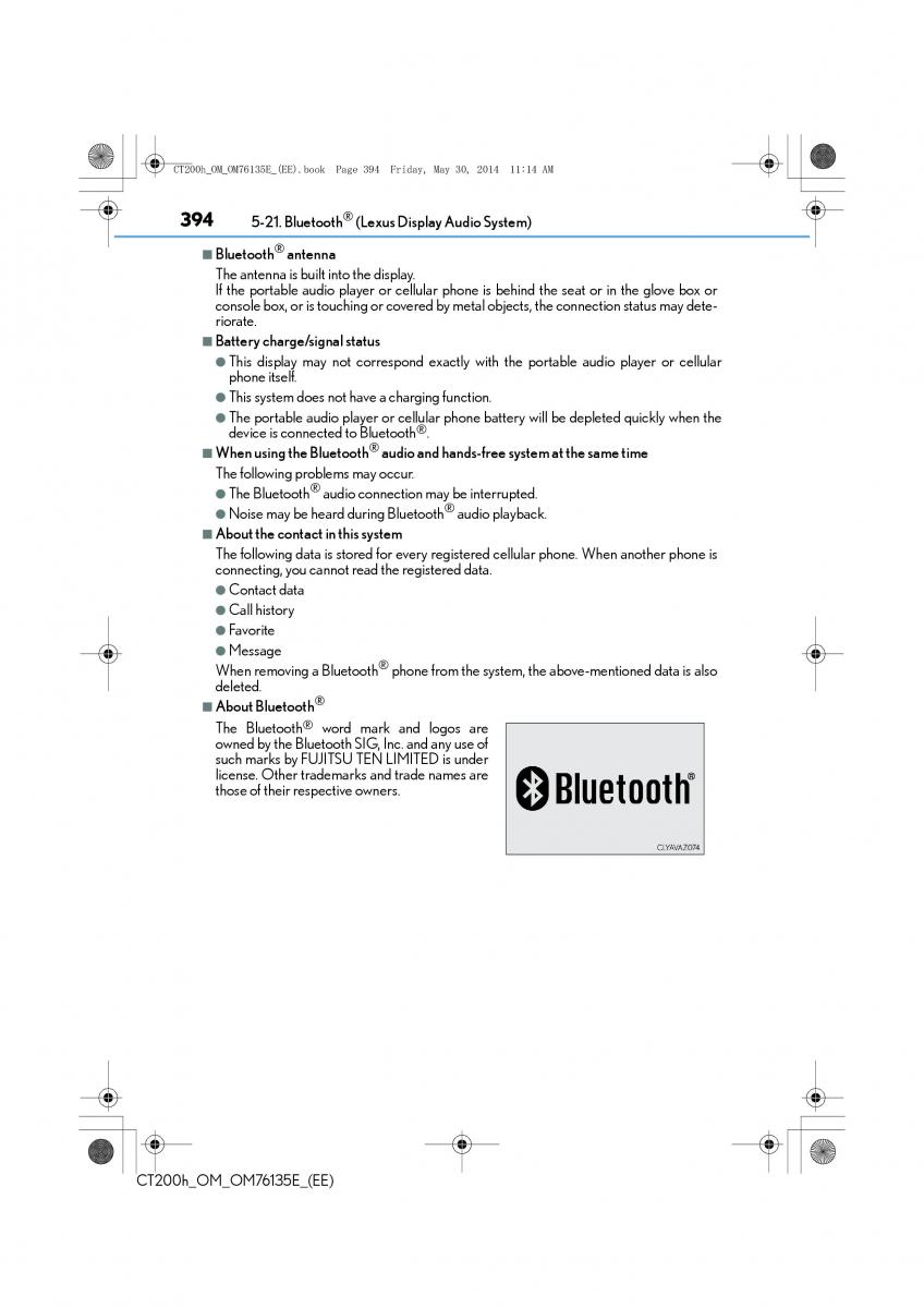 Lexus CT200h owners manual / page 394