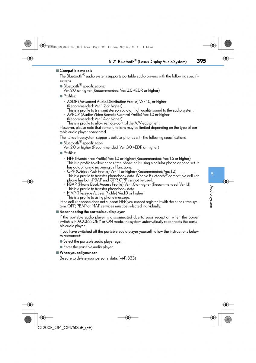 Lexus CT200h owners manual / page 395