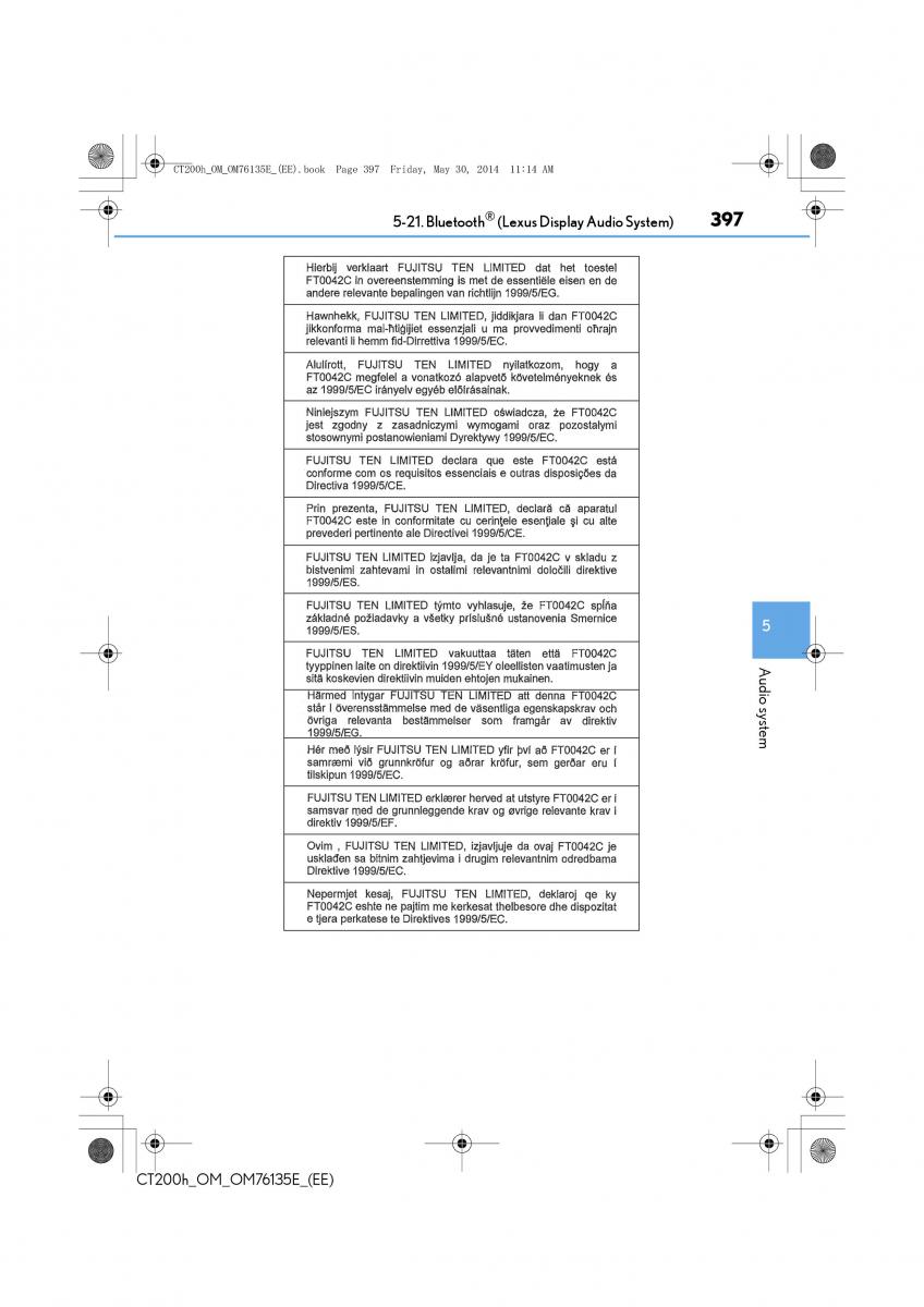 Lexus CT200h owners manual / page 397