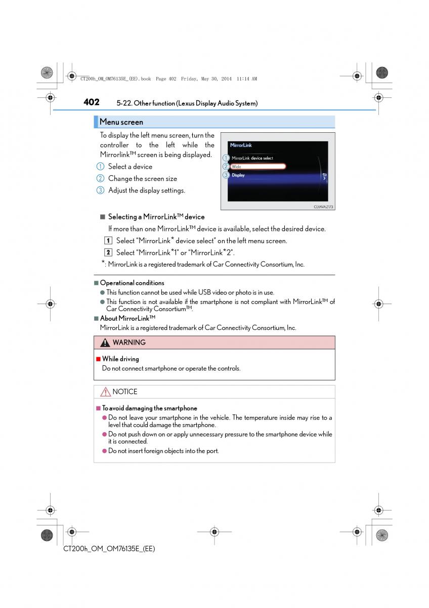 Lexus CT200h owners manual / page 402